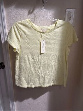 Copper Key Girls Pale Yellow and White Striped Tee YXL